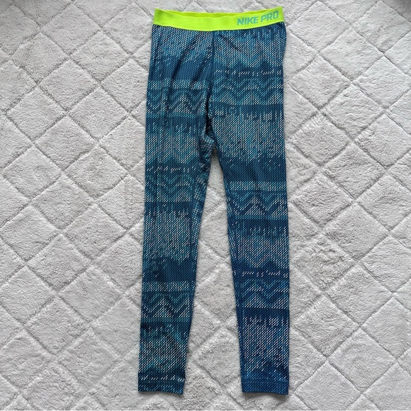 Nike | Blue and Neon Yellow Nike Pro Hyperwarm Nordic Tights | Size Medium - Picture 2 of 9